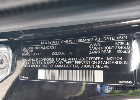 2021 Polestar 2 Launch Edition z USA, uszkodzony, nr VIN LPSED3KAXML027222